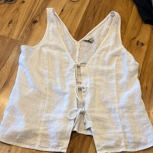 a new day Cream Linen Tie-Front Tank Top